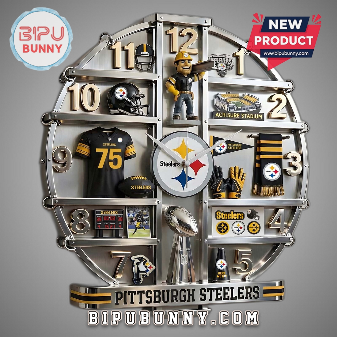 Pittsburgh Steelers 3D Visual Effect Home Decor Wall Clock Pittsburgh Steelers 3D Visual Effect Home Decor Wall Clock