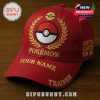 Red cap with embroidered Pokemon logo, leaves, customizable name and 'Trainer' text!