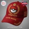 Red Pokemon hat featuring embroidered details like a Pokeball, laurel, custom name option, and 'Gotta Catch 'Em All' text.!