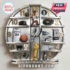 San Antonio Spurs themed wall clock with various memorabilia like a jersey, basketball, and mascot.!