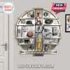San Antonio Spurs themed wall clock featuring team memorabilia and logo details, indicating hours with symbolic objects.!