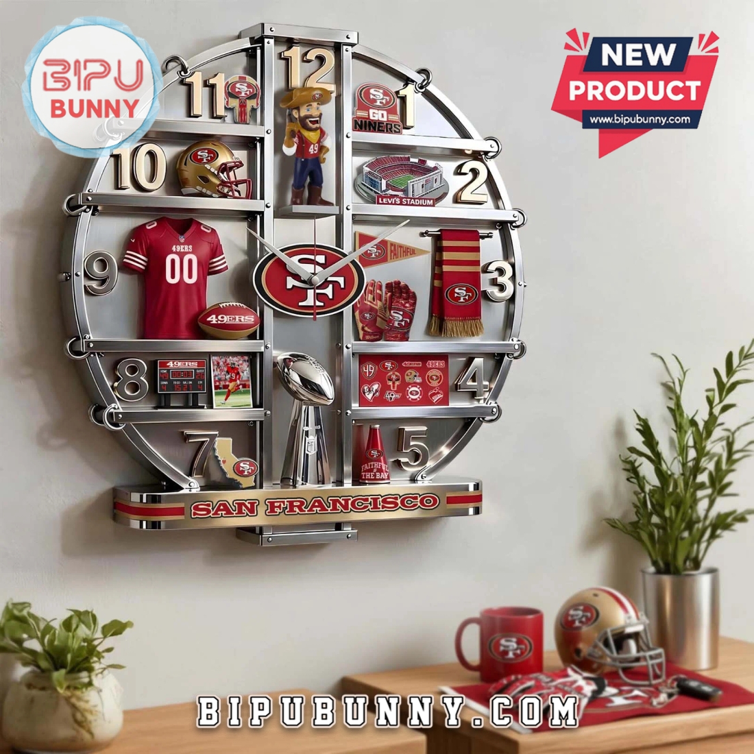 San Francisco 49ers 3D Effect Decorative Wall Clock San Francisco 49ers 3D Effect Decorative Wall Clock