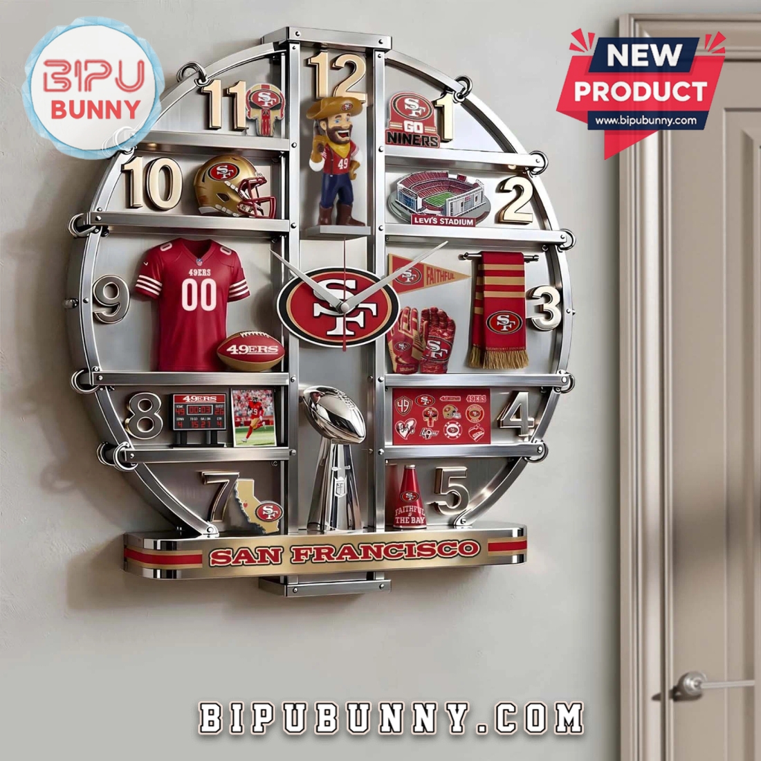 San Francisco 49ers 3D Effect Decorative Wall Clock San Francisco 49ers 3D Effect Decorative Wall Clock