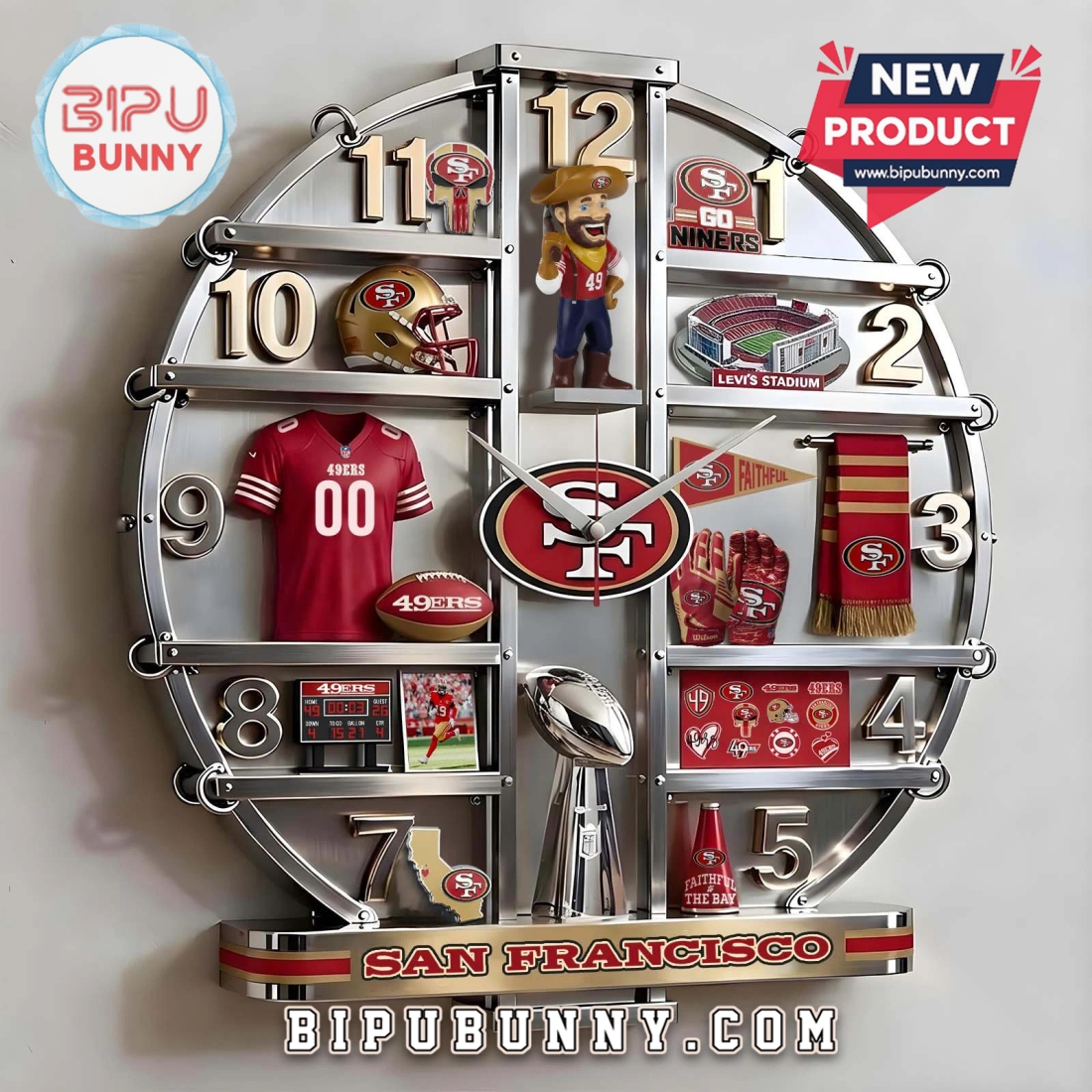 San Francisco 49ers 3D Effect Decorative Wall Clock San Francisco 49ers 3D Effect Decorative Wall Clock