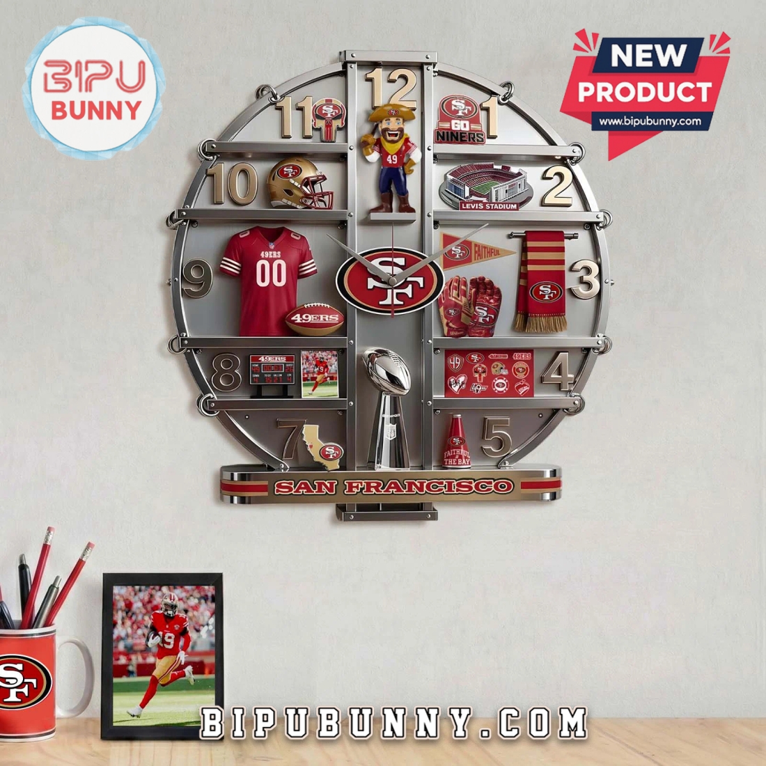 San Francisco 49ers 3D Effect Decorative Wall Clock San Francisco 49ers 3D Effect Decorative Wall Clock