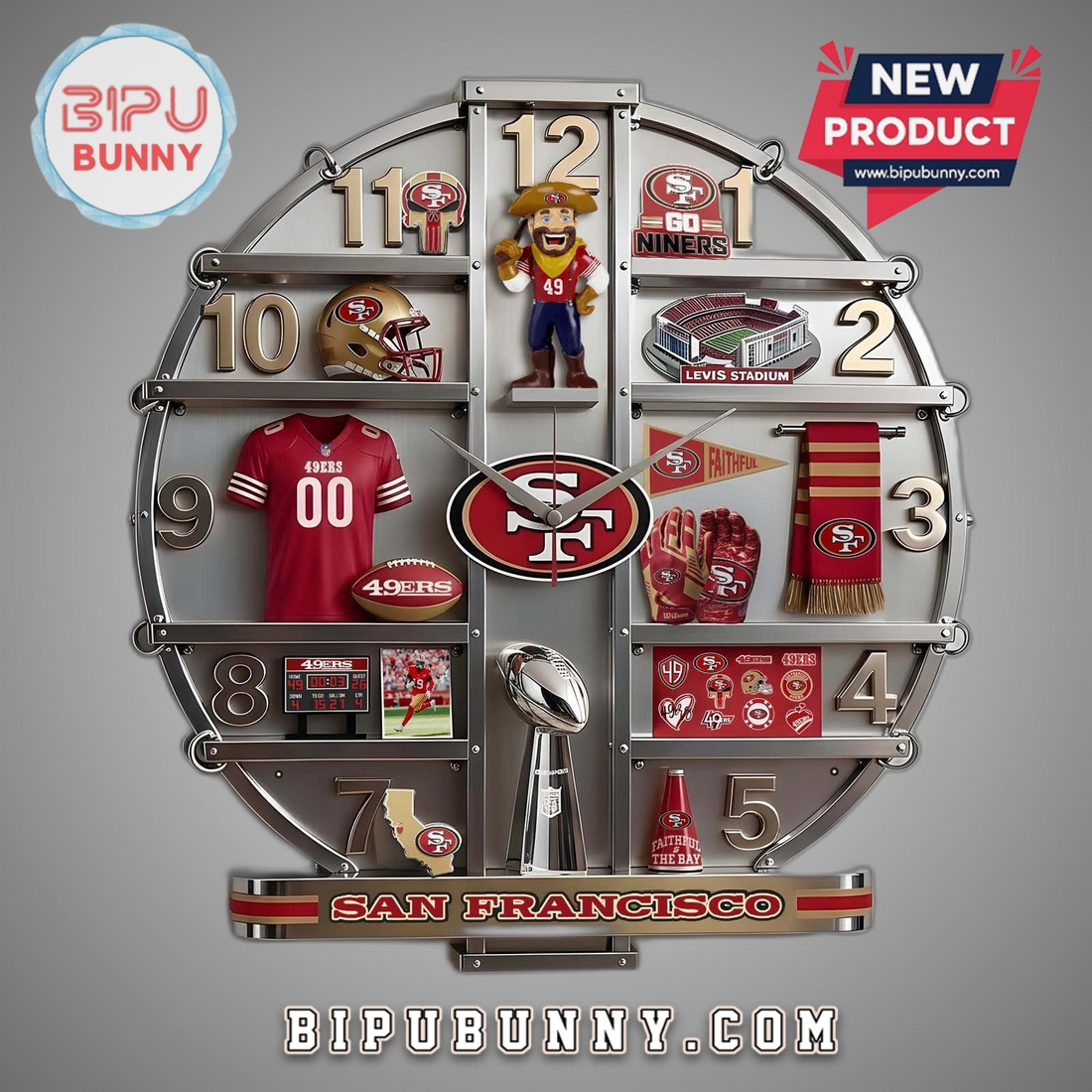 San Francisco 49ers 3D Effect Decorative Wall Clock San Francisco 49ers 3D Effect Decorative Wall Clock