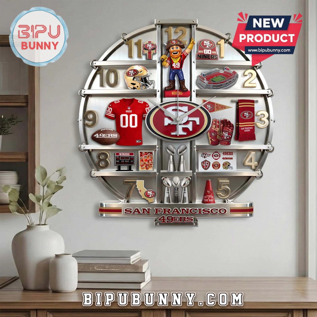 San Francisco 49ers 3D Effect Team Logo Wall Decor Clock San Francisco 49ers 3D Effect Team Logo Wall Decor Clock