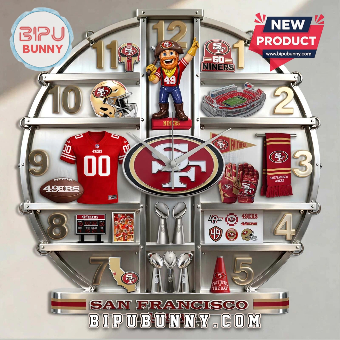San Francisco 49ers 3D Effect Team Logo Wall Decor Clock San Francisco 49ers 3D Effect Team Logo Wall Decor Clock