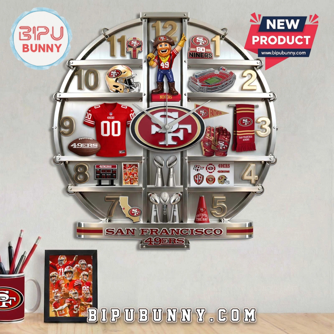 San Francisco 49ers 3D Effect Team Logo Wall Decor Clock San Francisco 49ers 3D Effect Team Logo Wall Decor Clock