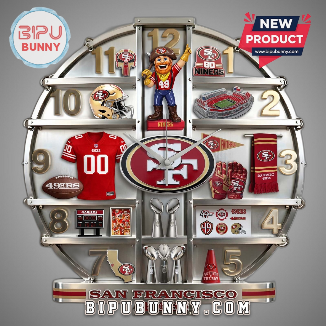 San Francisco 49ers 3D Effect Team Logo Wall Decor Clock San Francisco 49ers 3D Effect Team Logo Wall Decor Clock