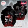 Black hoodie with Scream 7 design featuring Ghostface masks, cast portraits and autographs.!