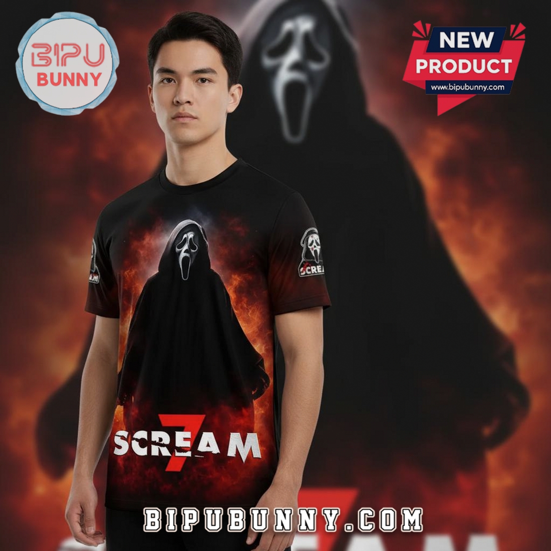 Scream 7 Movie Ghostface Fear Hits Home 3D Graphic Print T-Shirt Scream 7 Movie Ghostface Fear Hits Home 3D Graphic Print T-Shirt
