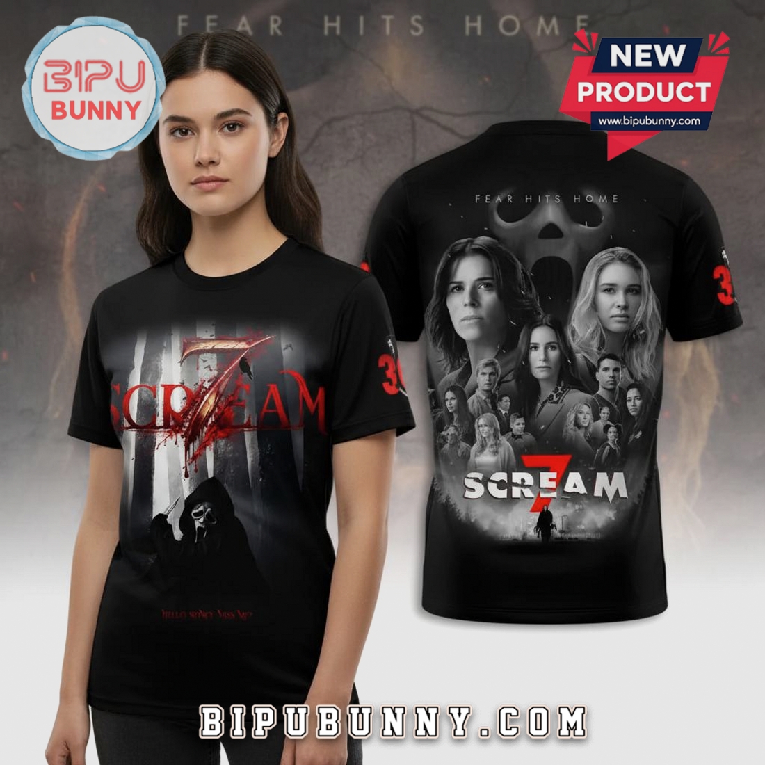Scream 7 Movie Poster Fear Hits Home Graphic Print Unisex T-Shirt Scream 7 Movie Poster Fear Hits Home Graphic Print Unisex T-Shirt