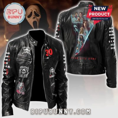 Scream Ghostface 30th Anniversary Faux Leather Patches Biker Jacket