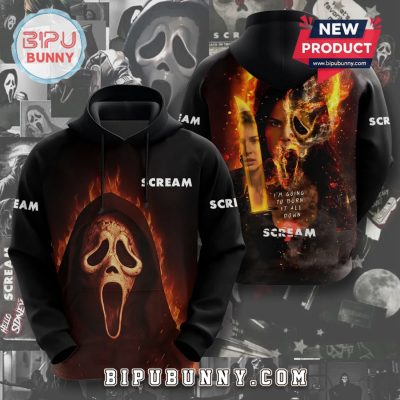 Scream Movie Ghostface Burning Mask Premium Graphic Print T-Shirt