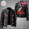 Black leather jacket with Ghostface and Scream text design.!
