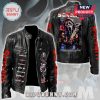 Black leather jacket featuring Scream movie designs; Ghostface mask, cast images, and the Scream logo.!