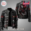 Black leather jacket with Scream movie imagery, including Ghostface.!