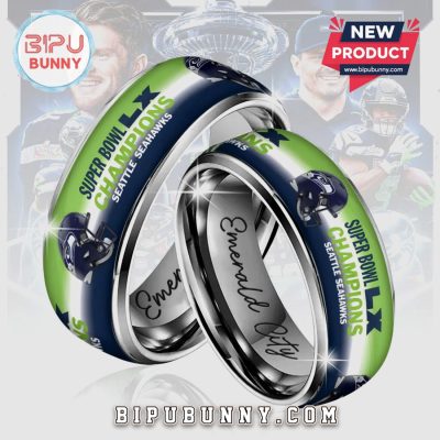Seahawks Super Bowl LX Champions Emerald City Engraved Ring