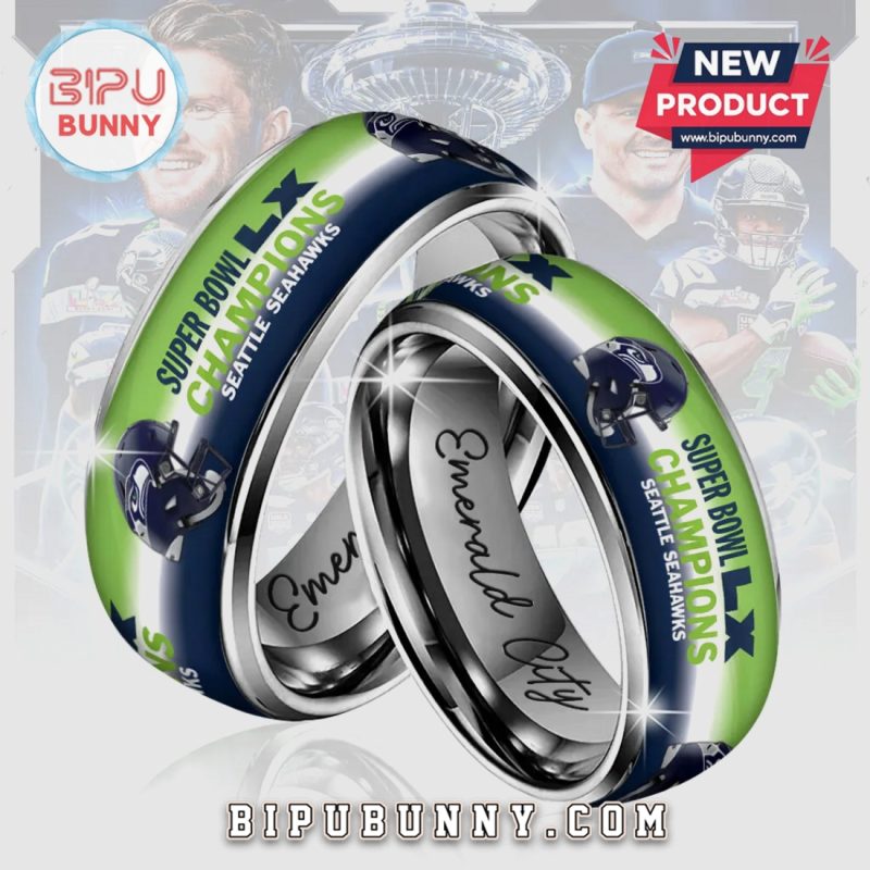 Seahawks Super Bowl LX Champions Emerald City Engraved Ring
