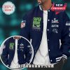 Seattle Seahawks Super Bowl LX Champions varsity jacket featuring team logos and text.!
