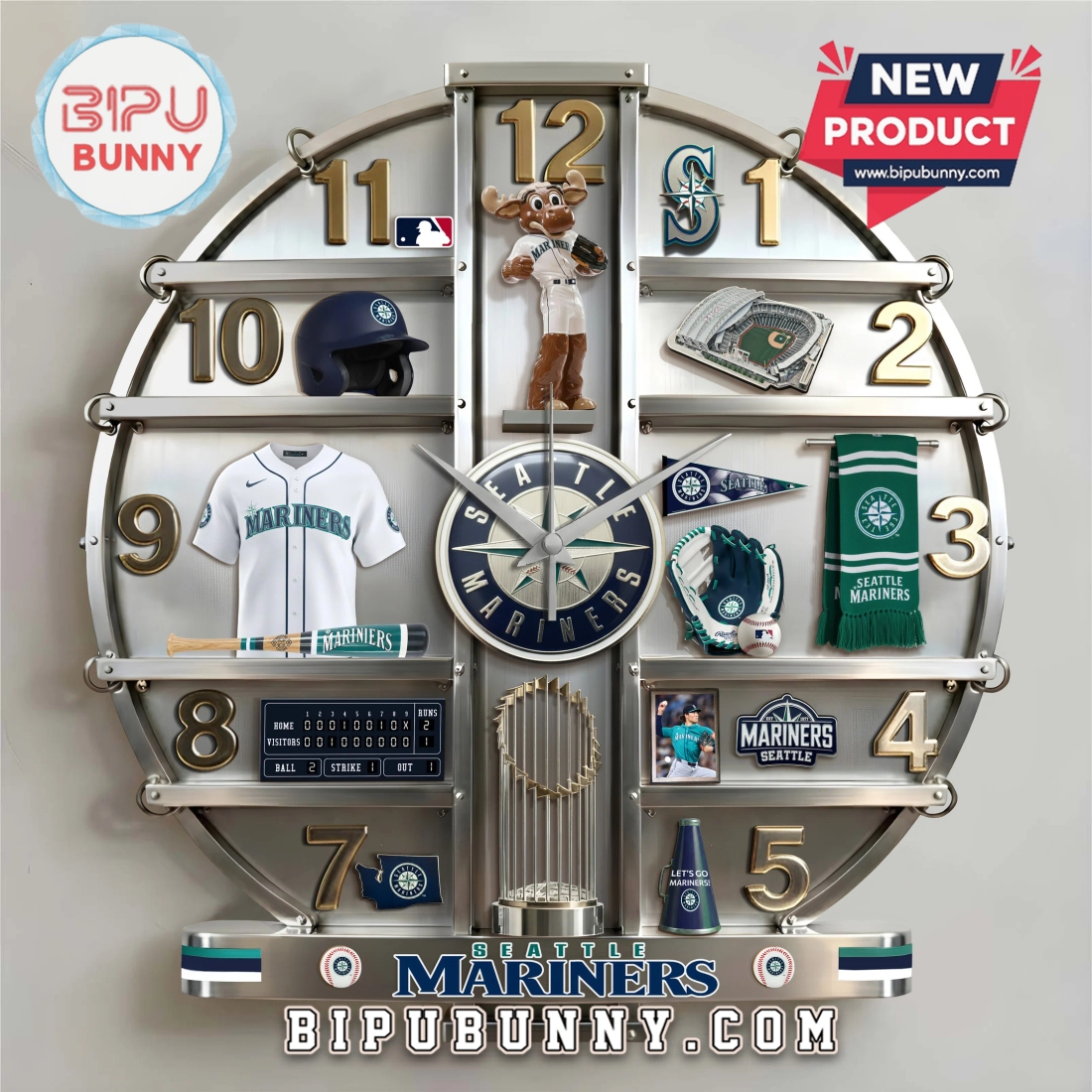 Seattle Mariners 3D Effect Home Decor Wall Clock Seattle Mariners 3D Effect Home Decor Wall Clock