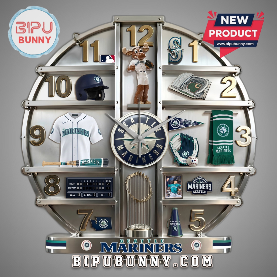 Seattle Mariners 3D Effect Home Decor Wall Clock Seattle Mariners 3D Effect Home Decor Wall Clock
