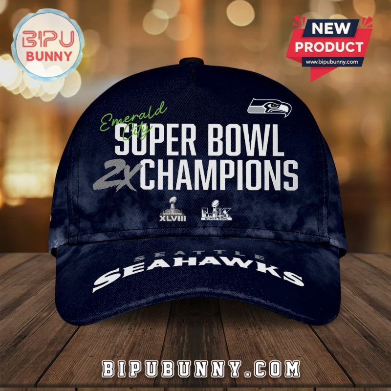 Seattle Seahawks 2X Super Bowl Champions Emerald City Commemorative Hat