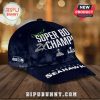 Dark blue Seattle Seahawks hat with team logo, 'Emerald City Super Bowl 2x Champs' text, and Super Bowl XLVIII logo.!