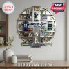 Wall clock with Seattle Seahawks merchandise, team colors and logo, stadium and player figurines marking the hours.!