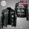 Black leather jacket with Seattle Seahawks Super Bowl patches and team logos.!