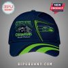Navy hat with the Seattle Seahawks logo and Super Bowl LX Champions text and football helmet art.!