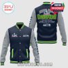 Seattle Seahawks Super Bowl Champions Varsity Jacket featuring team logos, colors, and text.!