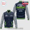 Seattle Seahawks Super Bowl LVIII Champions Letterman Jacket featuring team logos and colors.!