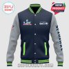 Jacket with Seahawks logo, Super Bowl LVI trophy and NFL logo on gray sleeves.!