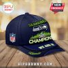 Seattle Seahawks Champions hat featuring the team logo, Seattle skyline, Super Bowl trophy and 'We Are 12' text.!