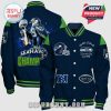 Seattle Seahawks bomber jacket with team logos, helmet, and 'Emerald City' text.!