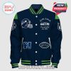 Seattle Seahawks themed Letterman Jacket with helmet, logo, and 'Emerald City Est. 1976' text!