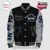 Seattle Seahawks themed black and gray varsity jacket with team logos and the text 