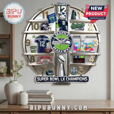 Seattle Seahawks Super Bowl LX Champions 3D Effect Wall Clock