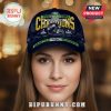 Navy hat with Seattle Seahawks Super Bowl Champions design. Text reads 'Two Times Champions'.!