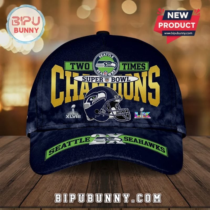 Seattle Seahawks Two Times Champions Super Bowl Graphic Baseball Cap Seattle Seahawks Two Times Champions Super Bowl Graphic Baseball Cap