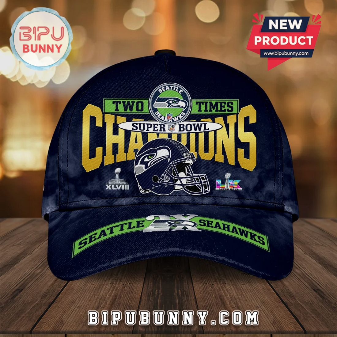 Seattle Seahawks Two Times Champions Super Bowl Graphic Baseball Cap Seattle Seahawks Two Times Champions Super Bowl Graphic Baseball Cap