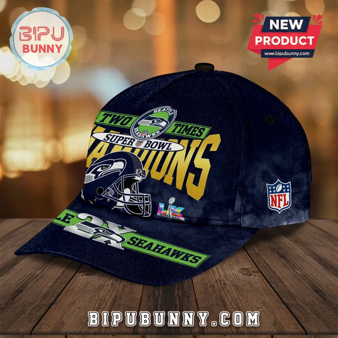 Seattle Seahawks Two Times Champions Super Bowl Graphic Baseball Cap Seattle Seahawks Two Times Champions Super Bowl Graphic Baseball Cap