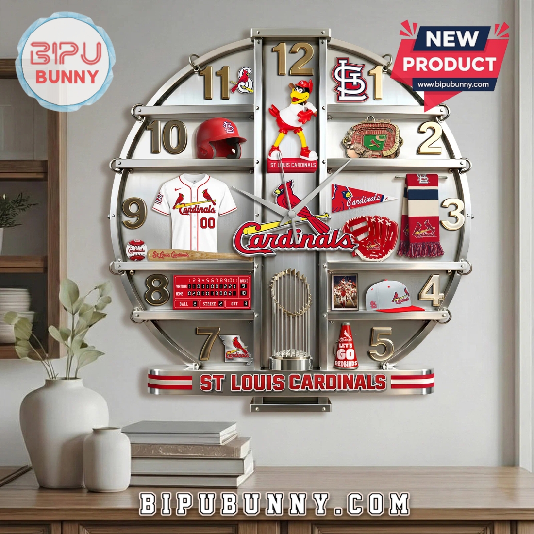 St. Louis Cardinals 3D Visual Effect Baseball Team Wall Clock St. Louis Cardinals 3D Visual Effect Baseball Team Wall Clock