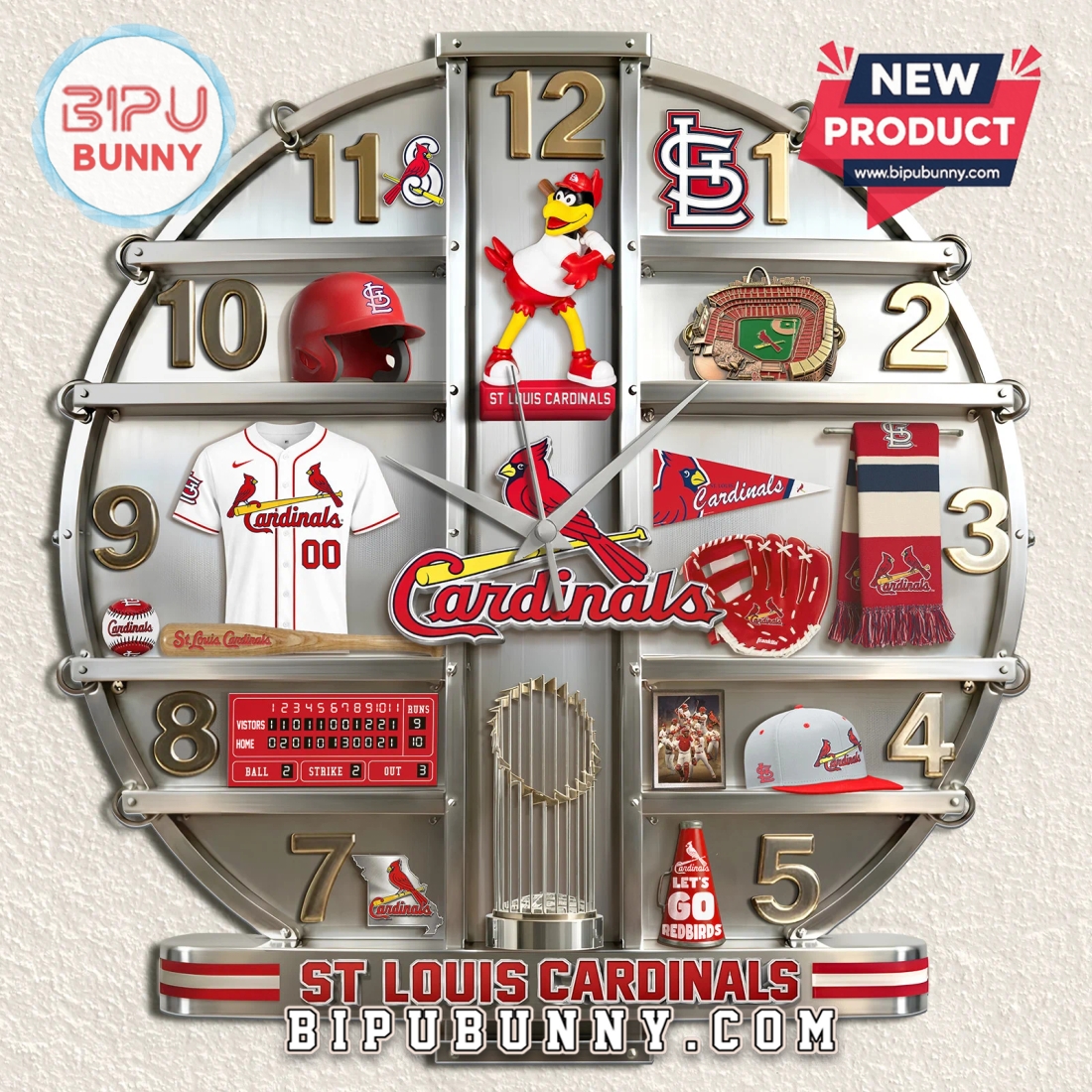 St. Louis Cardinals 3D Visual Effect Baseball Team Wall Clock St. Louis Cardinals 3D Visual Effect Baseball Team Wall Clock