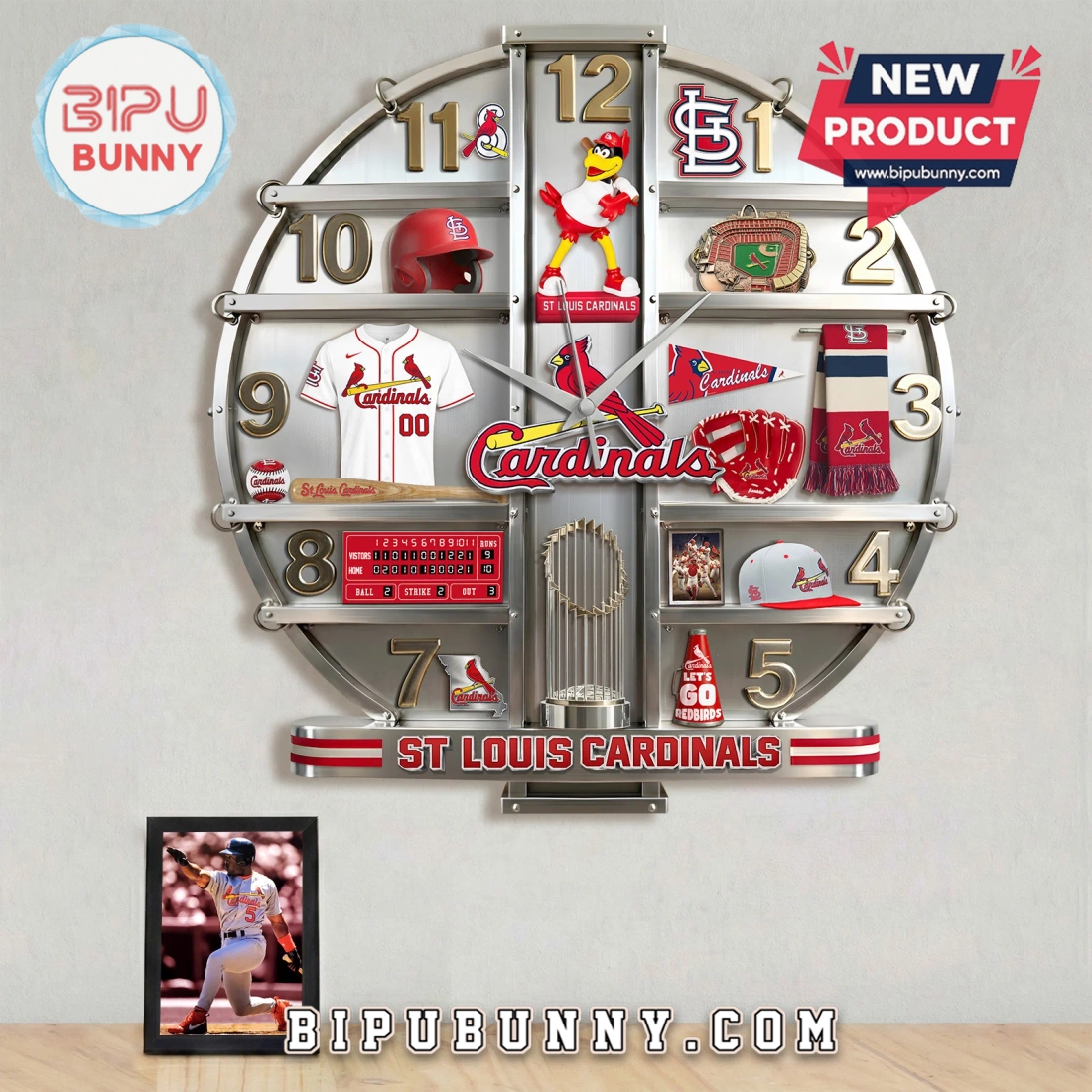 St. Louis Cardinals 3D Visual Effect Baseball Team Wall Clock St. Louis Cardinals 3D Visual Effect Baseball Team Wall Clock