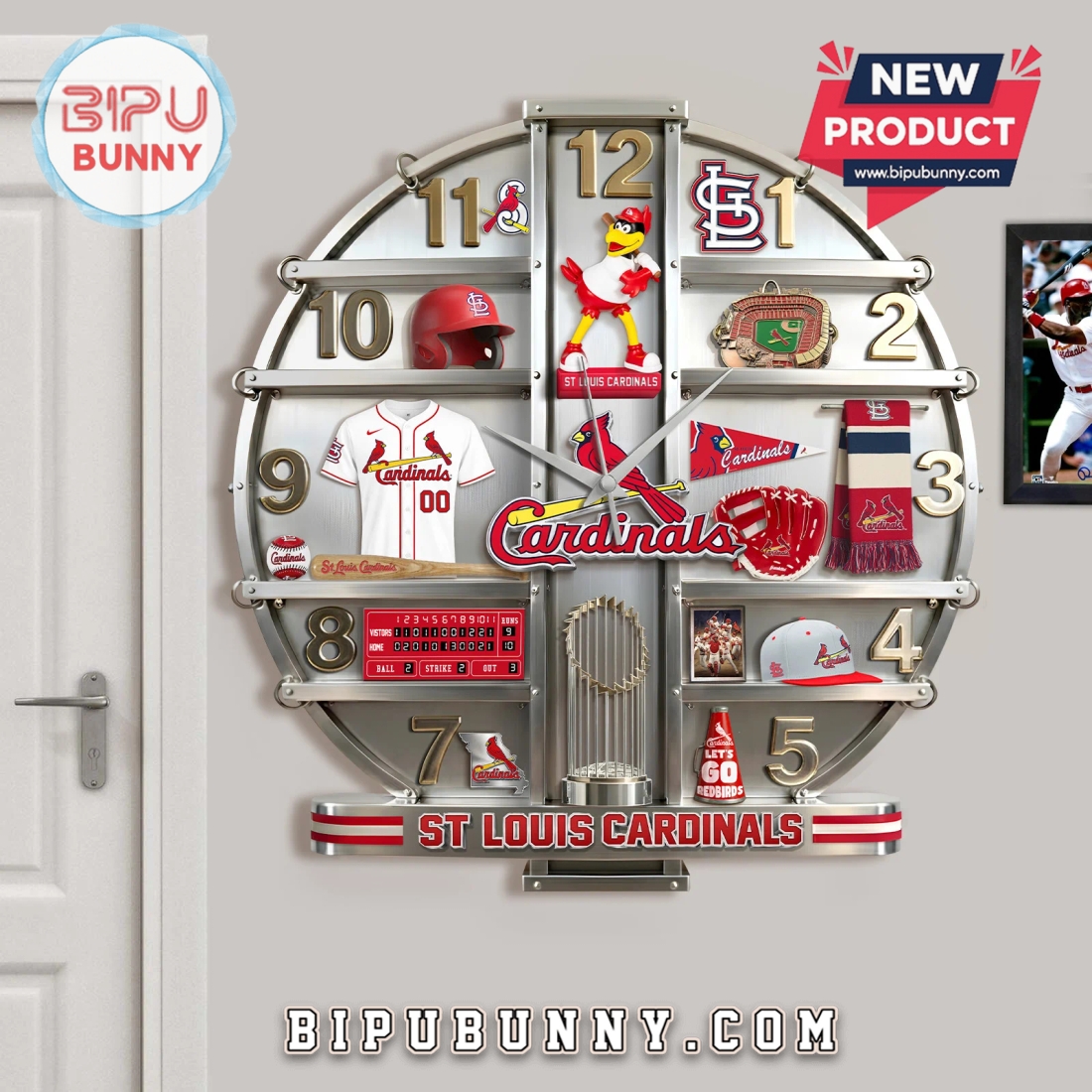 St. Louis Cardinals 3D Visual Effect Baseball Team Wall Clock St. Louis Cardinals 3D Visual Effect Baseball Team Wall Clock