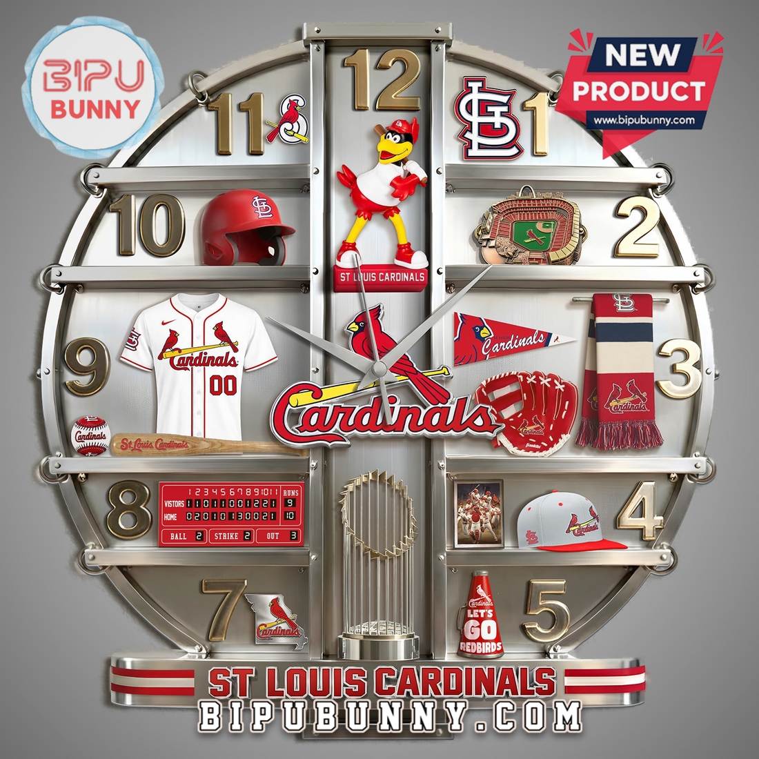 St. Louis Cardinals 3D Visual Effect Baseball Team Wall Clock St. Louis Cardinals 3D Visual Effect Baseball Team Wall Clock