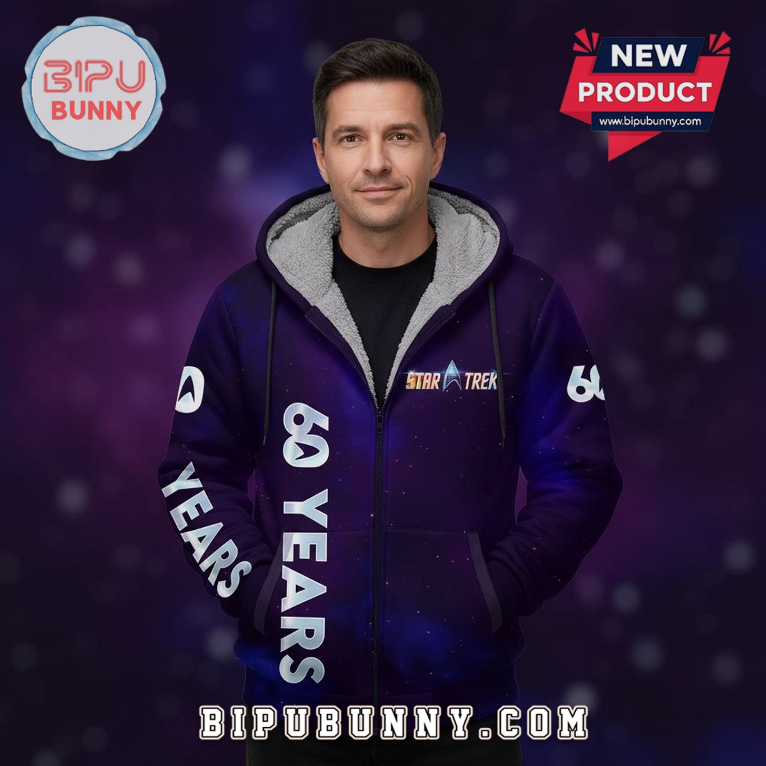 Star Trek 60th Anniversary Premium Graphic Design Full-Zip Hoodie Star Trek 60th Anniversary Premium Graphic Design Full-Zip Hoodie